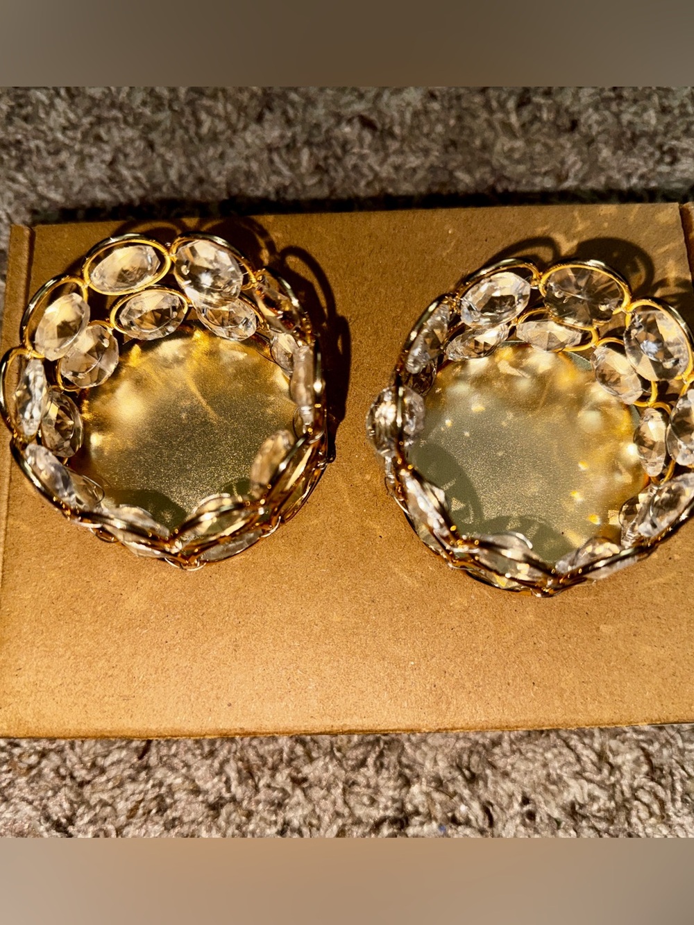 Gold Crystal Tea Light Candle Holders (Set of 2) — New